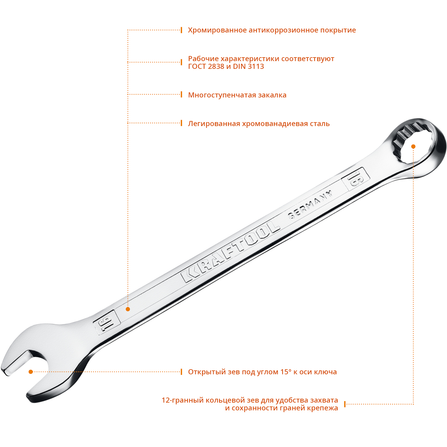 KRAFTOOL 16 мм, комбинированный гаечный ключ (27079-16)