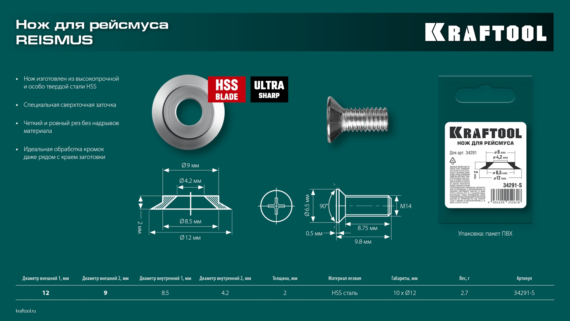 KRAFTOOL REISMUS, нож для рейсмуса (арт.34291) (34291-S)