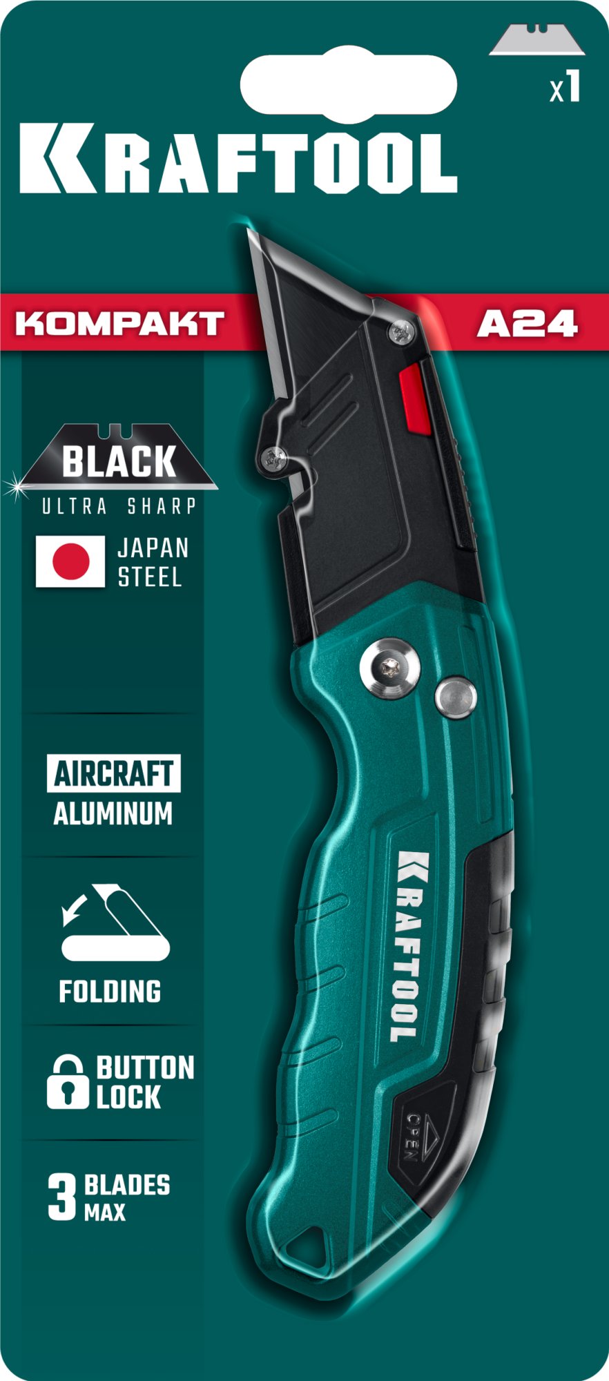 KRAFTOOL Helfer, компактный складной нож с трапециевидным лезвием, тип А24 (09242)
