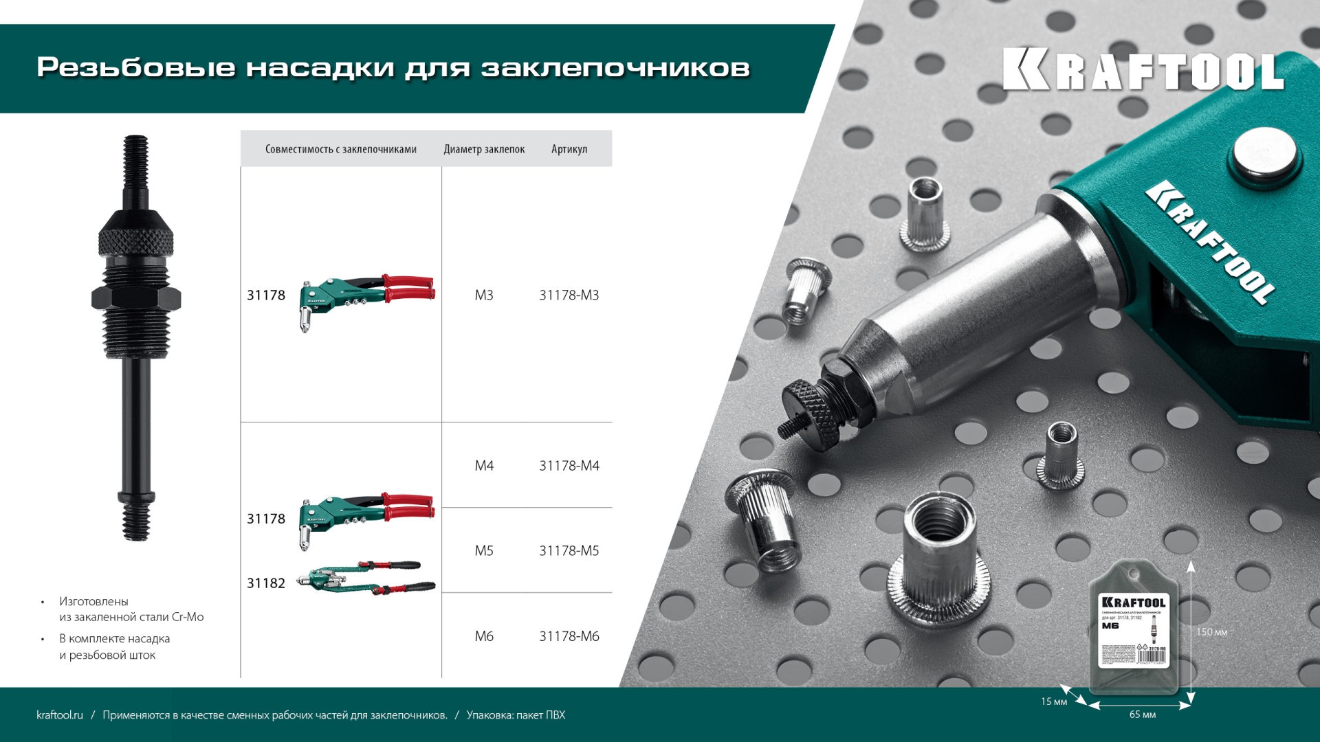 KRAFTOOL сменная насадка М3 для заклепочника Combo3-M6 (31178-M3)
