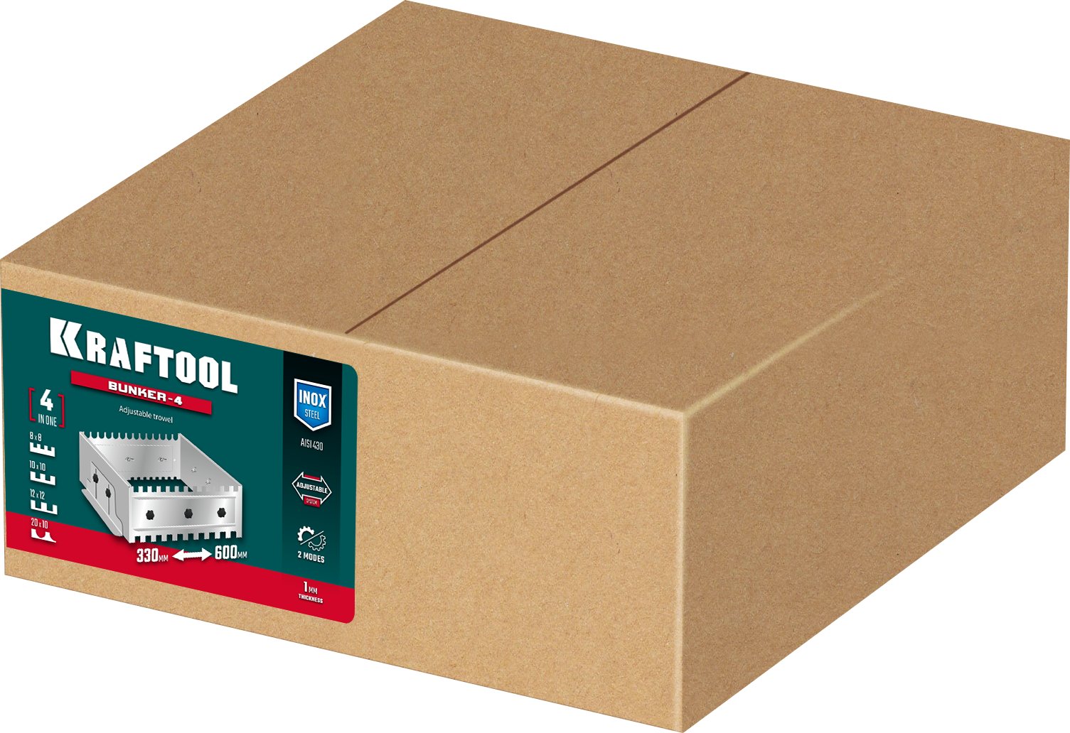 KRAFTOOL BUNKER-4 зуб 8, 10, 12 мм, полукруг 10х20 мм, нерж. сталь, Раздвижная гребенка для плитки (08081)