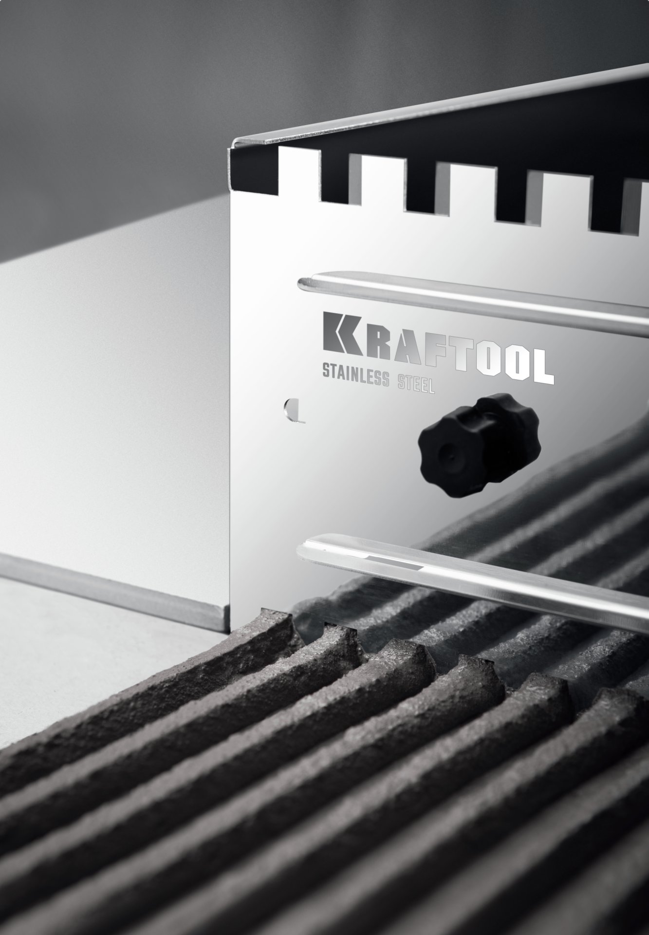 KRAFTOOL BUNKER-4 зуб 8, 10, 12 мм, полукруг 10х20 мм, нерж. сталь, Раздвижная гребенка для плитки (08081)