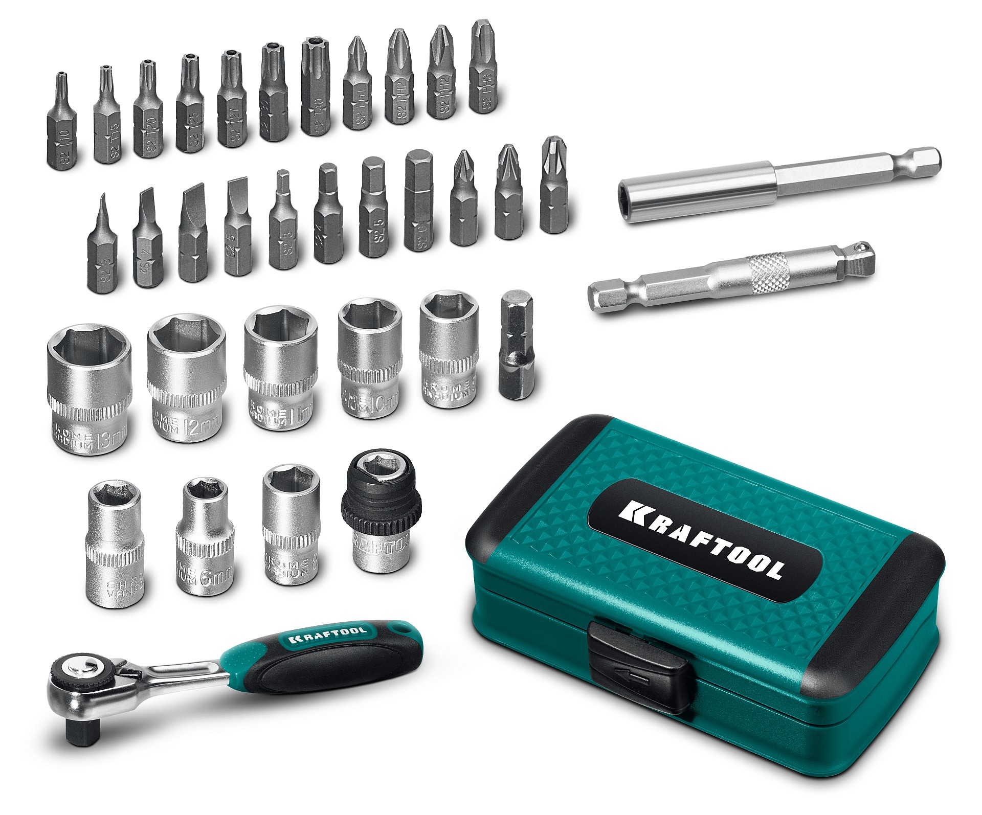 KRAFTOOL X-Drive 35, 35 предм., универсальный набор инструмента 1/4″ (27974)