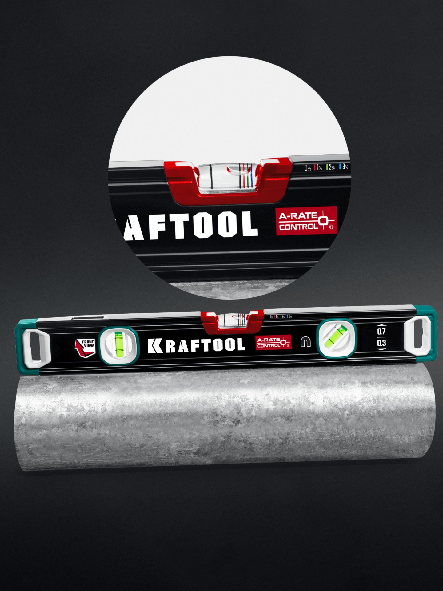 KRAFTOOL A-RATE CONTROL, 400 мм, точность 0.3 мм/м, с зеркальным глазком, сверхпрочный магнитный уровень (34988-40)
