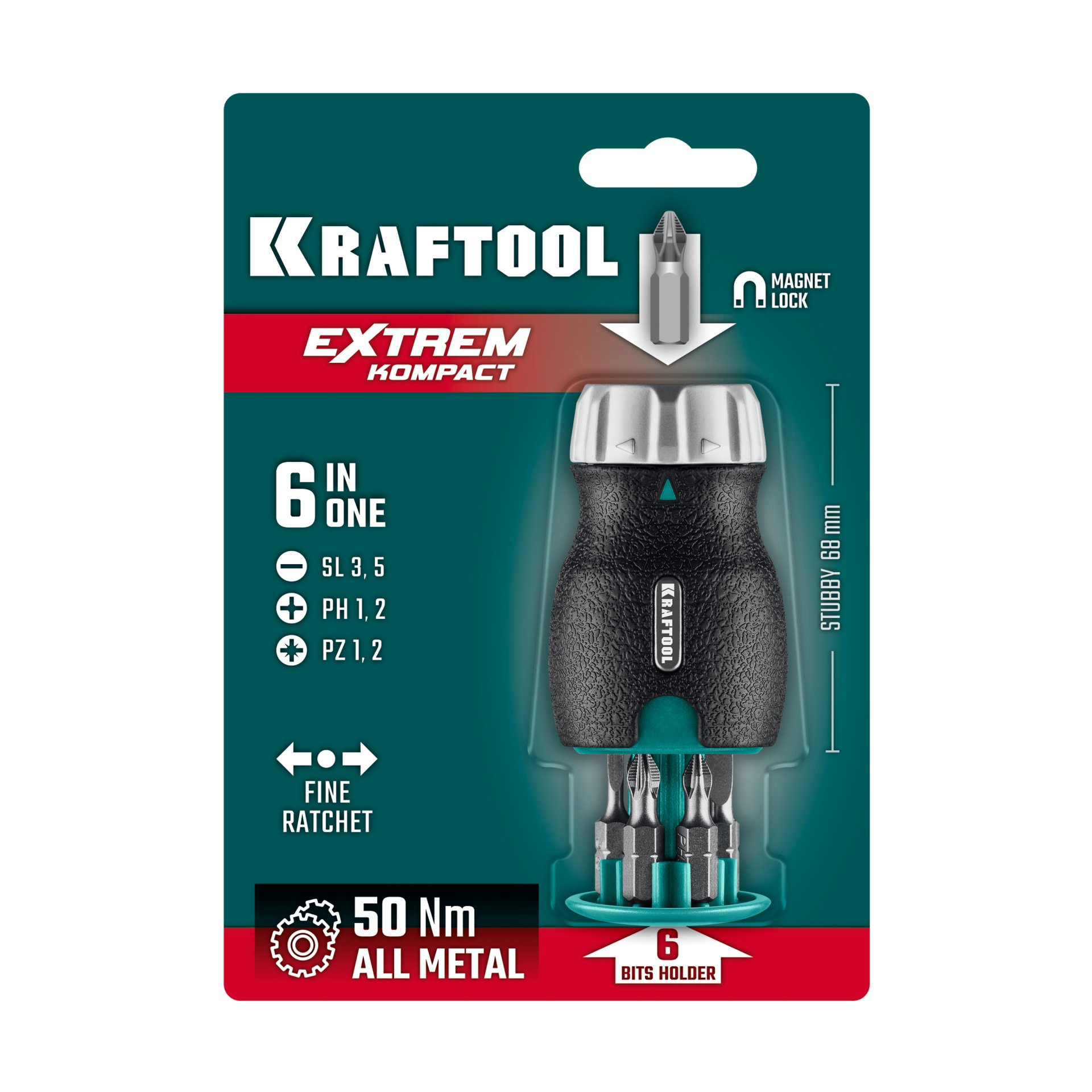 KRAFTOOL EXTREM Kompakt набор: реверсивная отвертка с битами 6 шт (25877)