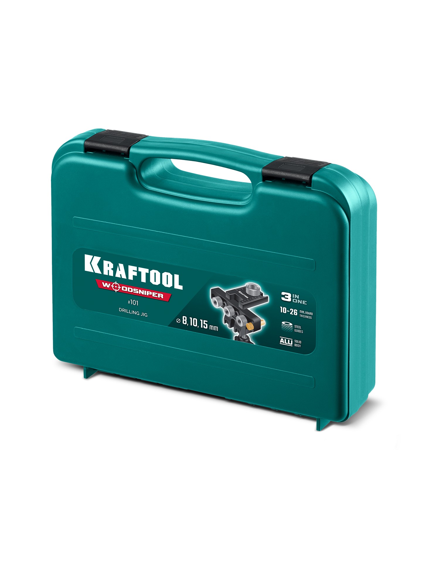 KRAFTOOL Woodsniper 101, ″3-в-1″ кондуктор для эксцентриковых стяжек и шкантов (30072)