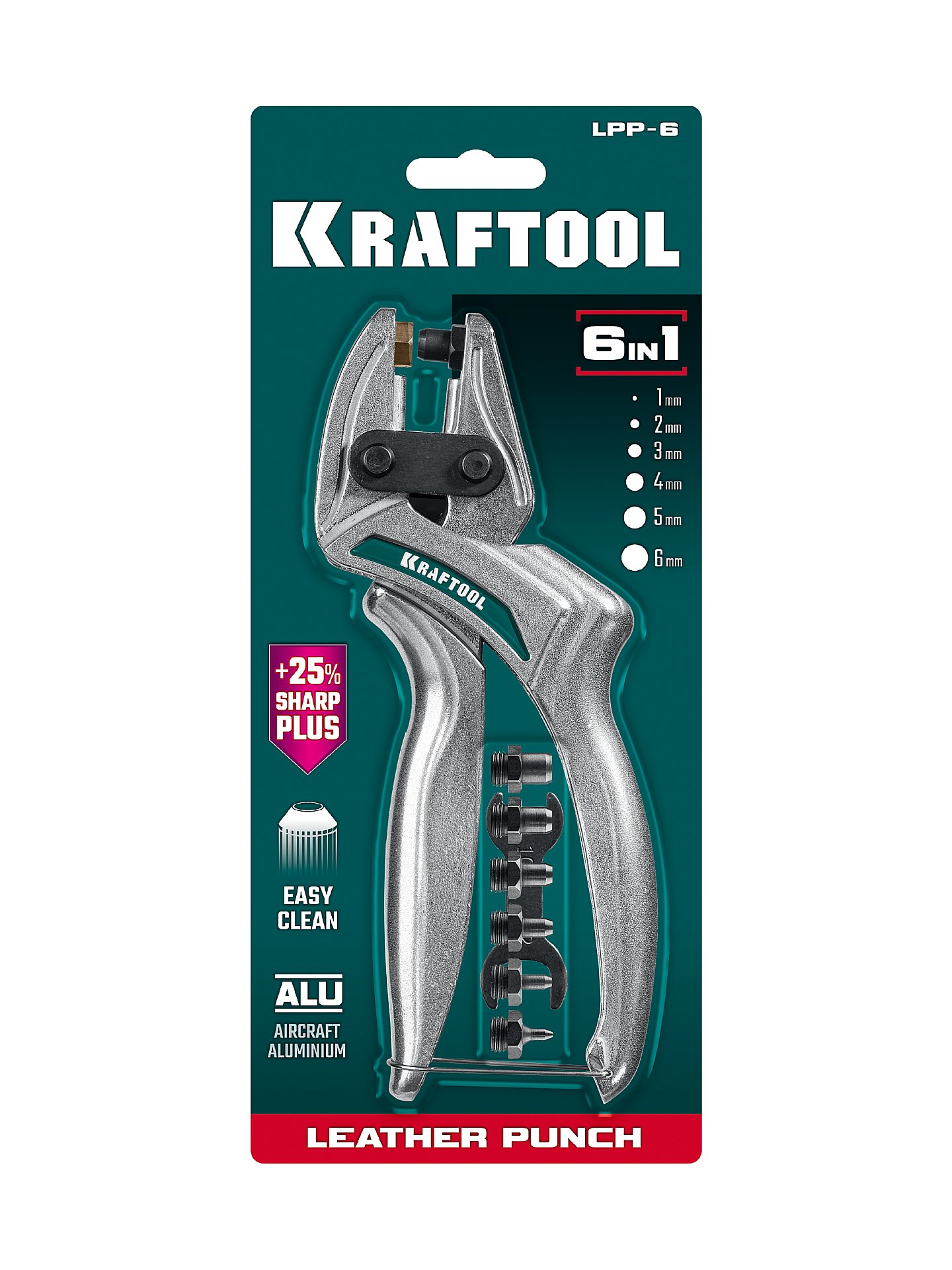 KRAFTOOL LPP-6 с набором насадок 1-6 мм, мощный дырокол для кожи (22952)