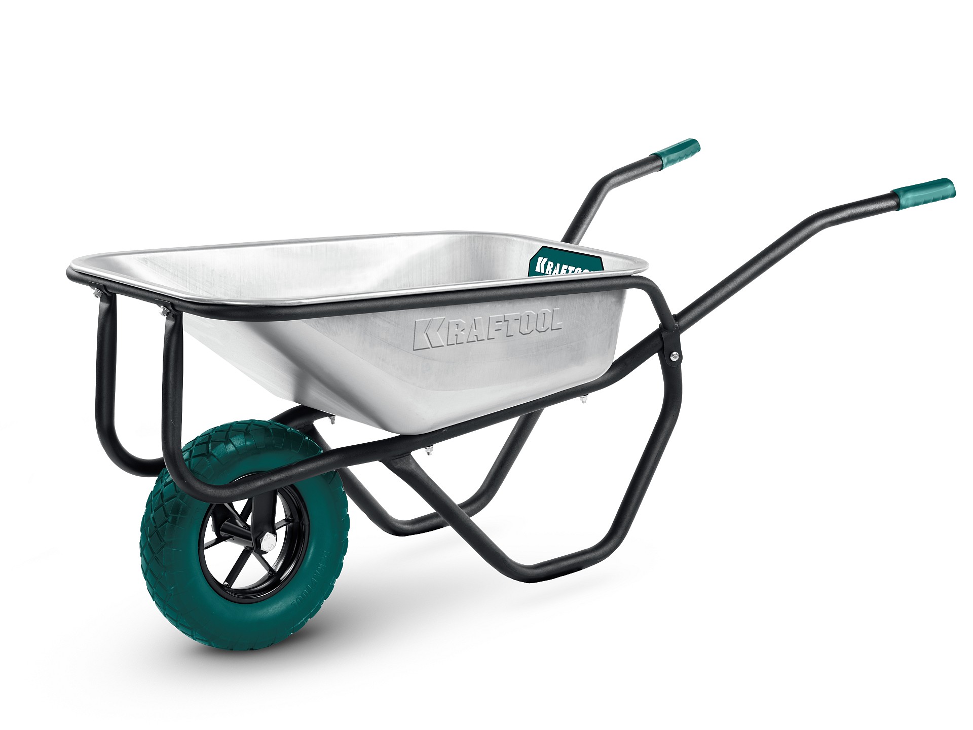 KRAFTOOL MAXDrive-1 110л, 260 кг, одноколесная, с трубным усилителем, кузов 0,9 мм, полиуретановое колесо, тачка строительная (39862)