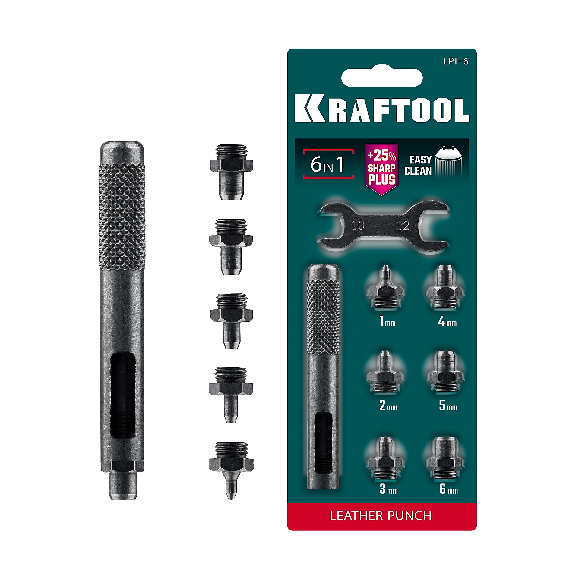 KRAFTOOL LPI-6 с набором насадок 1-6 мм, ударный пробойник для кожи (22951)