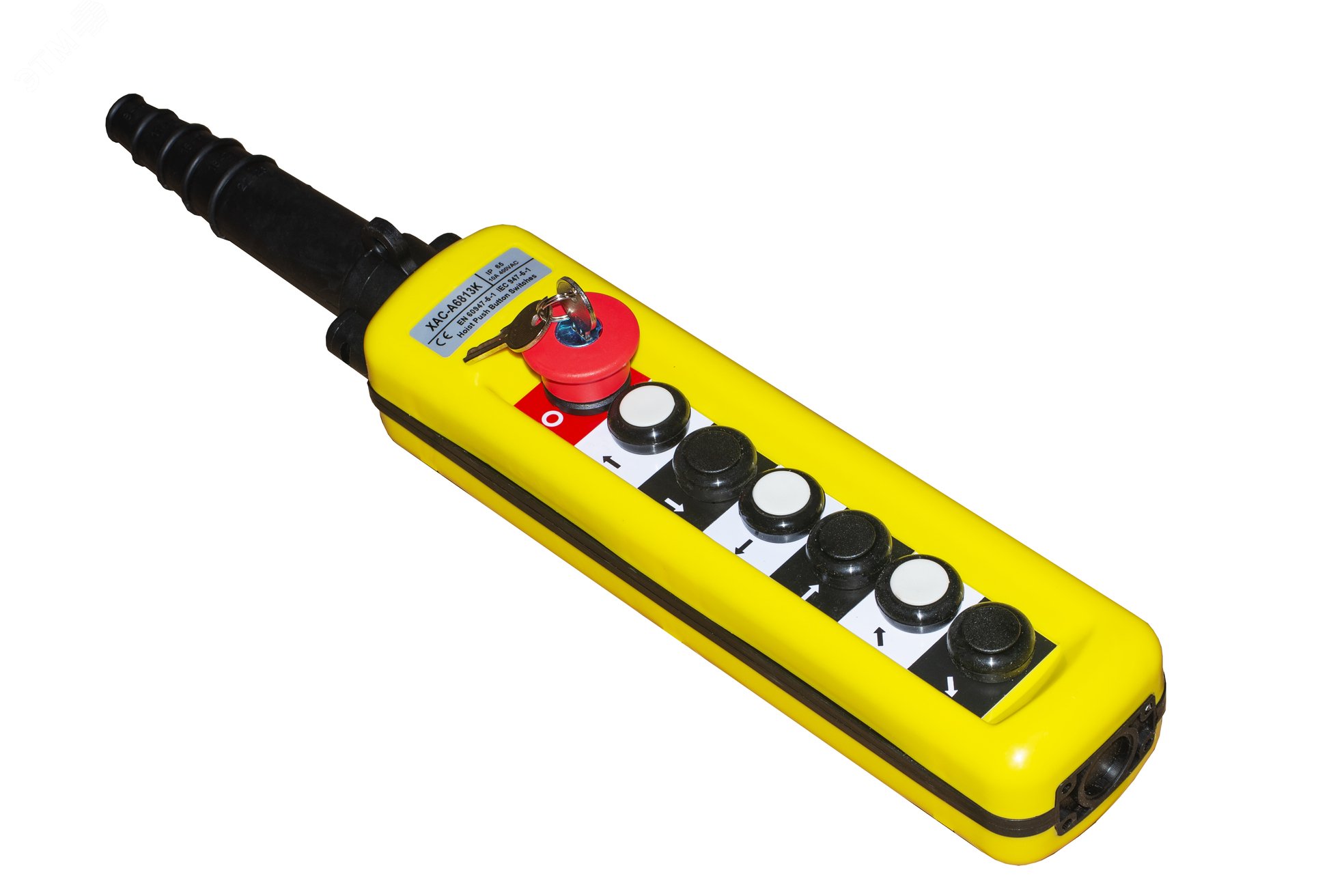 Пульт управления краном ХАС-А6813К (6 кнопок, 1 скорости, авар. стоп + ключ)