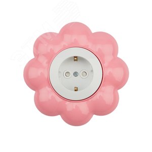 Розетка одноместная KRANZ HAPPY Цветок скрытой установки, заземл и шторками, белая/розовая
