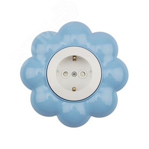 Розетка одноместная KRANZ HAPPY Цветок скрытой установки, заземл и шторками, белая/голубая