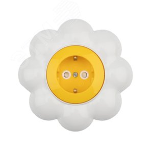Розетка одноместная KRANZ HAPPY Ромашка скрытой установки, заземл и шторками, желтая/белая