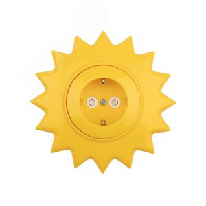 Розетка одноместная KRANZ HAPPY Солнце скрытой установки заземл и шторками, желтая