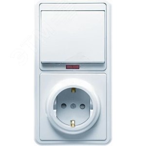 БЭЛЛА Блок БКВР-211 Выключатель одноклавишный с подсветкой + розетка с заземлением со шторками белый