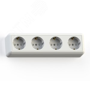 ОПТИМА Розетка открытой установки четырехместная с заземляющим контактом и защитной шторкой, 16А РА 16-403, белая