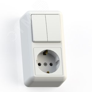 ОПТИМА Блок комбинированный открытой установки (двухклавишный выключатель+ розетка с заземляющим контактом) БКВР-428, белый