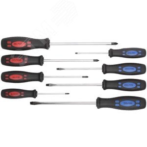 Отвертки ''Стандарт'', CrV сталь, магнитный наконечник, двухцветная прорезиненная ручка, набор 8 шт