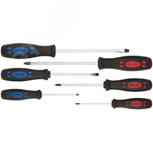 Отвертки ''Стандарт'', CrV сталь, магнитный наконечник, двухцветная прорезиненная ручка, набор 6 шт