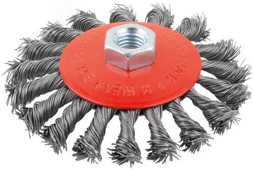 Корщетка-колесо с наклоном, гайка М14, стальная витая проволока 125 мм