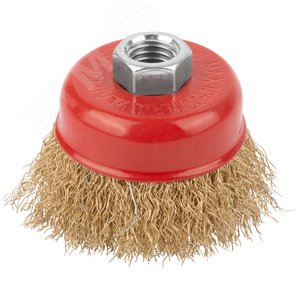 Кордщетка чашечная, гайка М14, стальная латунированная волнистая проволока 65 мм