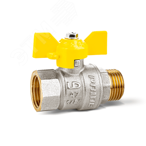 Кран шаровый латунный никелированный 11б27п Ду20 Ру40 (3/4') ВР/НР бабочка GAS