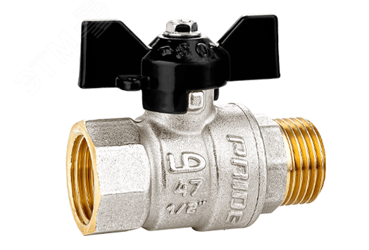 Кран шаровый латунный никелированный 11б27п1 Ду20 Ру40 (3/4') ВР/НР бабочка