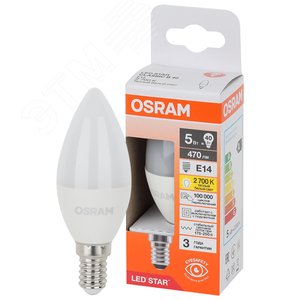 Лампа светодиодная LED Star Свеча 5Вт (замена 40Вт), 470Лм, 2700К, цоколь E14 OSRAM