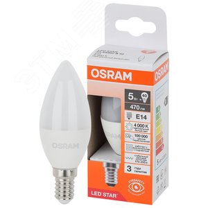 Лампа светодиодная LED Star Свеча 5Вт (замена 40Вт), 470Лм, 4000К, цоколь E14 OSRAM