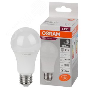 Лампа светодиодная LED 12 Вт E27 4000К 960Лм груша 220 В (замена 100Вт) OSRAM