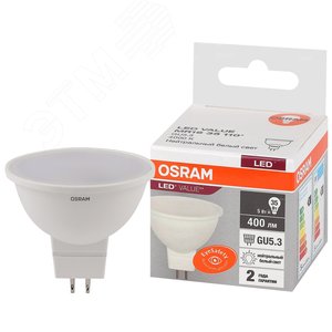 Лампа светодиодная LED 5 Вт GU5.3 4000К 400Лм спот 220 В (замена 35Вт) OSRAM