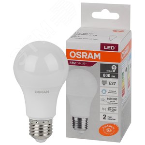 Лампа светодиодная LED 10 Вт E27 6500К 800Лм груша 220 В (замена 75Вт) OSRAM