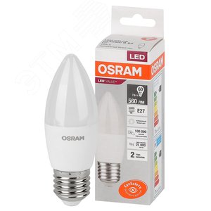 Лампа светодиодная LED 7 Вт E27 4000К 560Лм свеча 220 В (замена 60Вт) OSRAM