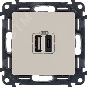 Valena LIFE.Зарядное устройство с двумя USB-разьемами тип А-тип С 240В/5В 3000мА.С лицевой панелью.Цвет Слоновая кость