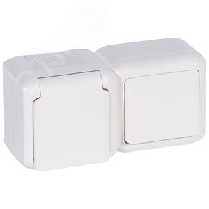 Quteo Блок: Выключатель + розетка с заземлением со шторками наружный белый IP44