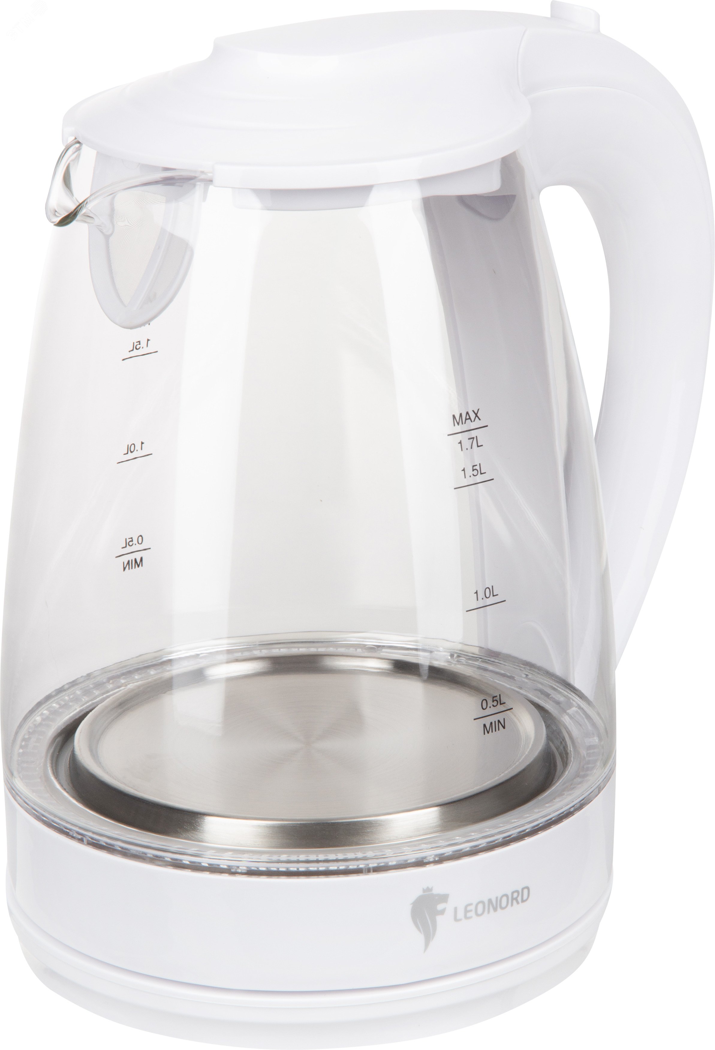 Чайник электрический LE-1514 на 1,7 л, материал стекло, пластик, цвет белый