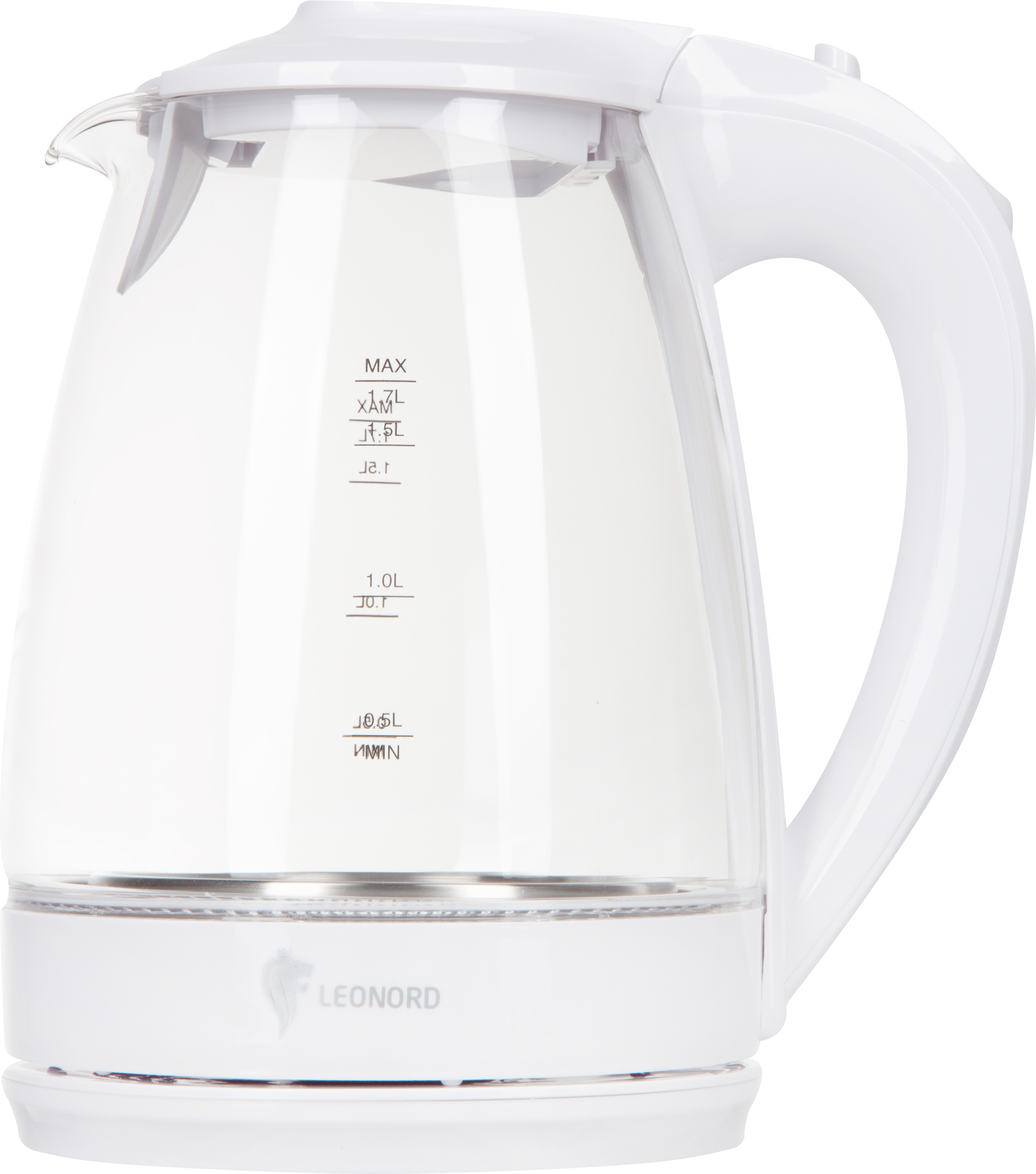 Чайник электрический LE-1514 на 1,7 л, материал стекло, пластик, цвет белый