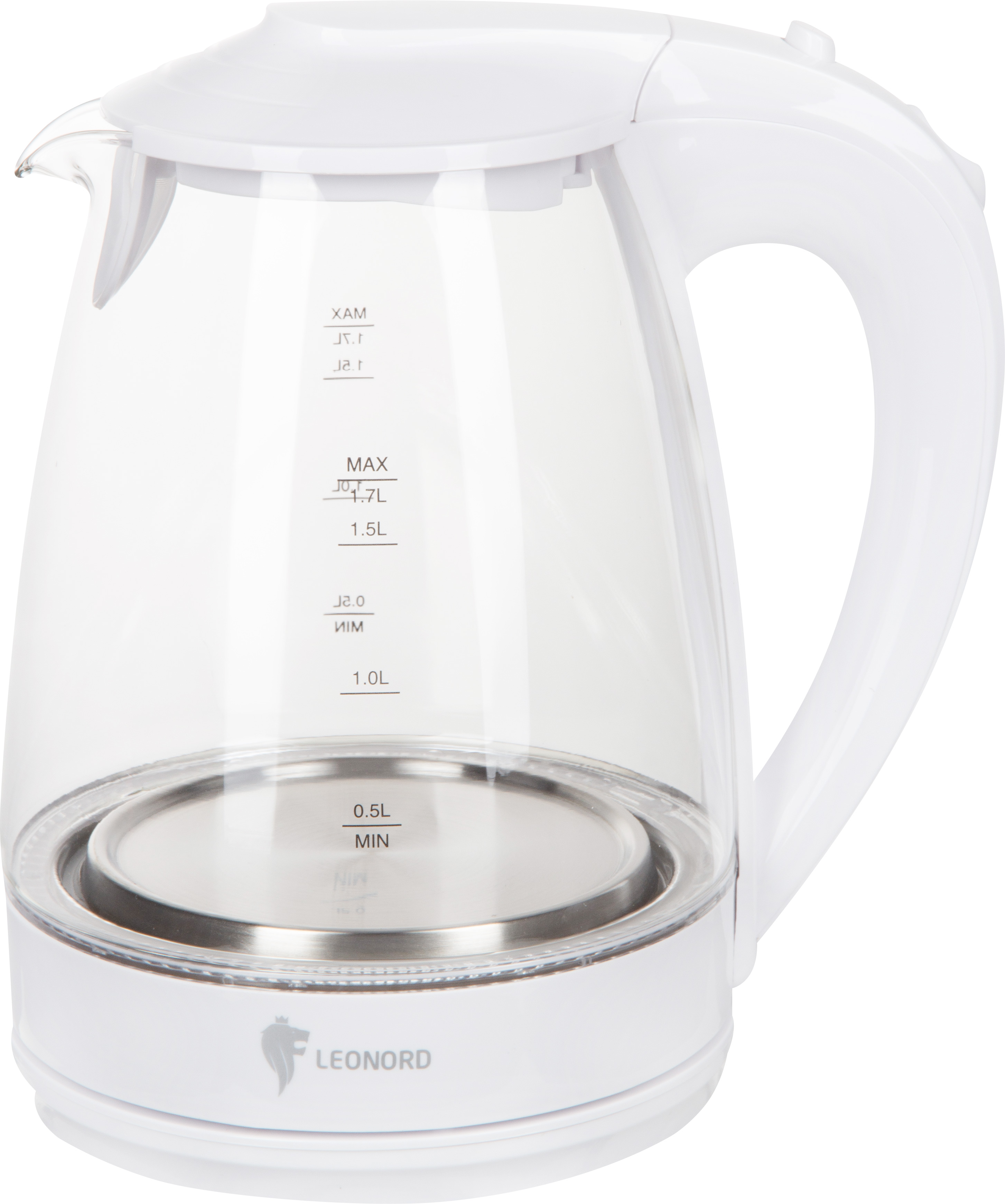 Чайник электрический LE-1514 на 1,7 л, материал стекло, пластик, цвет белый