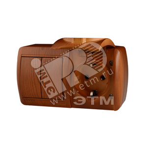 Ната Выключатель х2 +розетка с заземлением с крышкой сосна горизонтальный