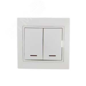 MIRA Выключатель двухклавишный с подсветкой белый с белой вставкой