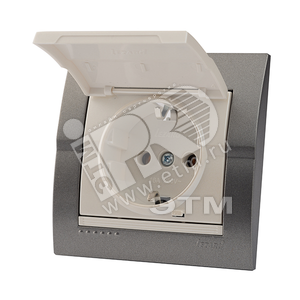 DERIY Розетка с/з с крышкой ПБТ темно-серая и жемчужно-белая металлик