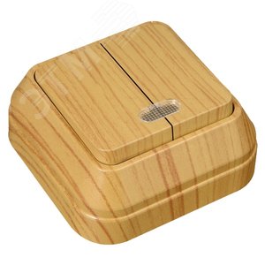 Выключатель двухклавишный наружный с подсветкой дуб