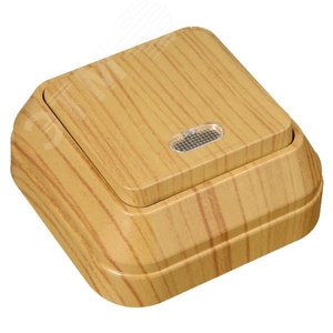 Выключатель одноклавишный наружный с подсветкой дуб