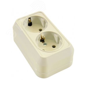 Розетка двойная наружная с заземлением бежевая
