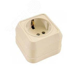 Розетка наружная с заземлением (квадрат) бежевая