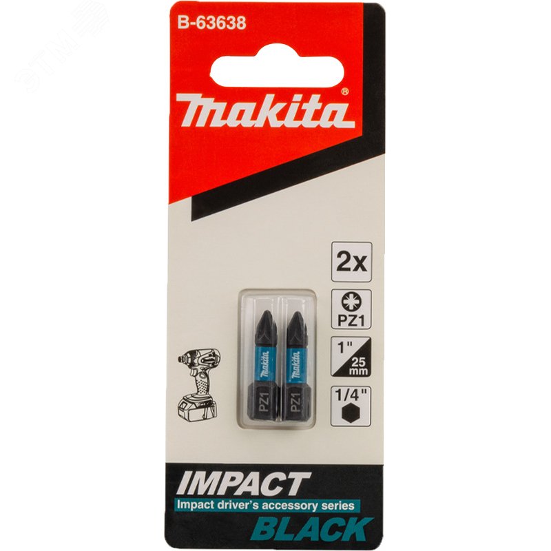 Насадка бита Impact Black PZ1, 25 мм, C-form, 2 шт.