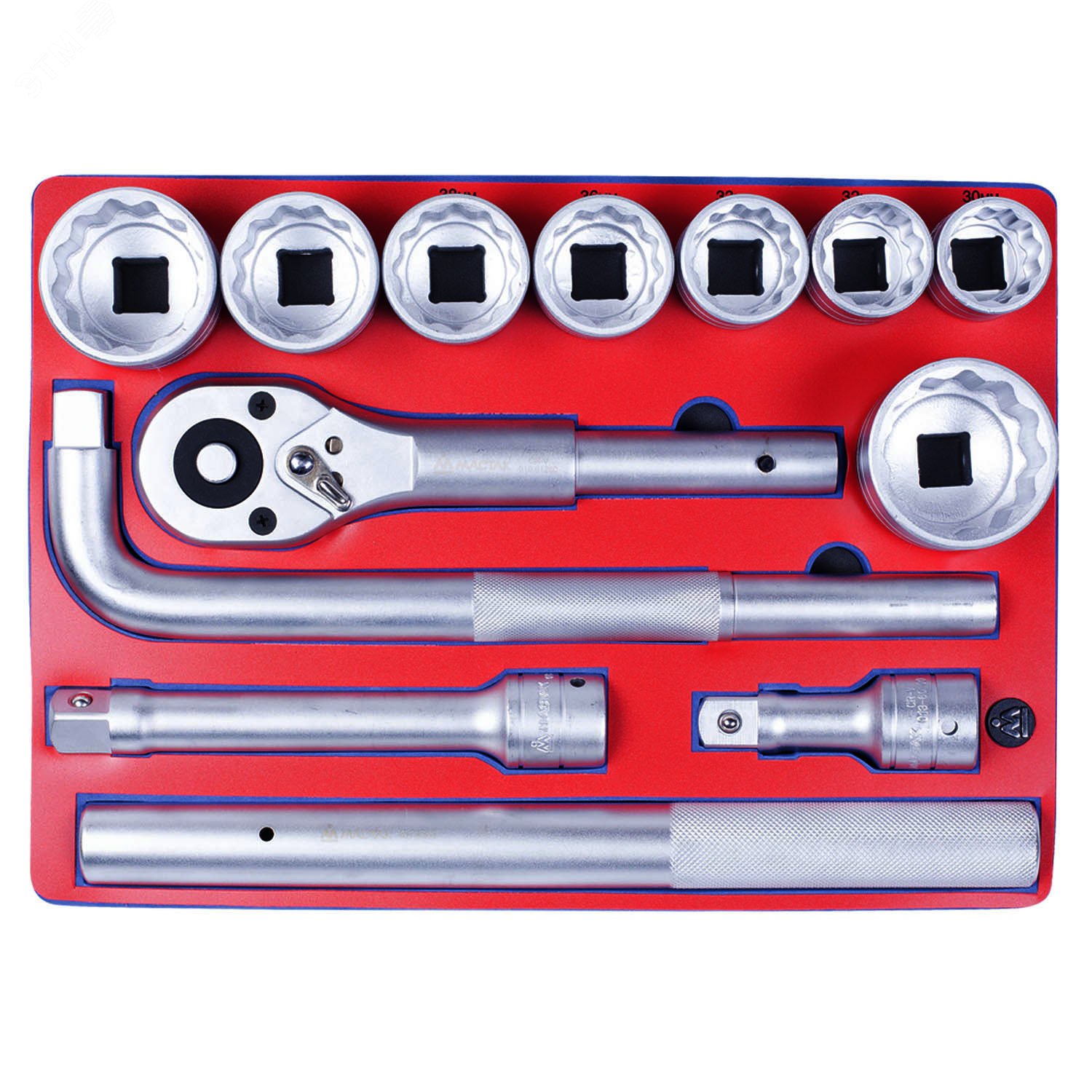 Набор торцевых головок 3/4” с принадлежностями, ложемент, 13 предметов МАСТАК 5-0062213