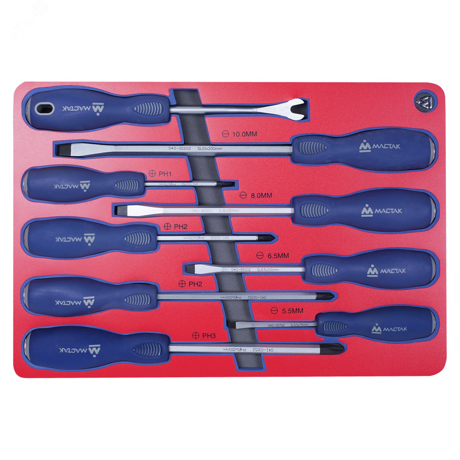 Набор отверток силовых, ложемент, 9 предметов МАСТАК 5-4009D