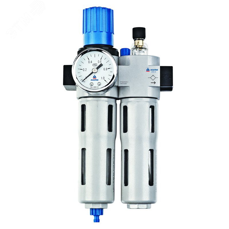 Фильтр влагоотделитель с редуктором и лубрикатор 3/8", с манометром МАСТАК 690-31