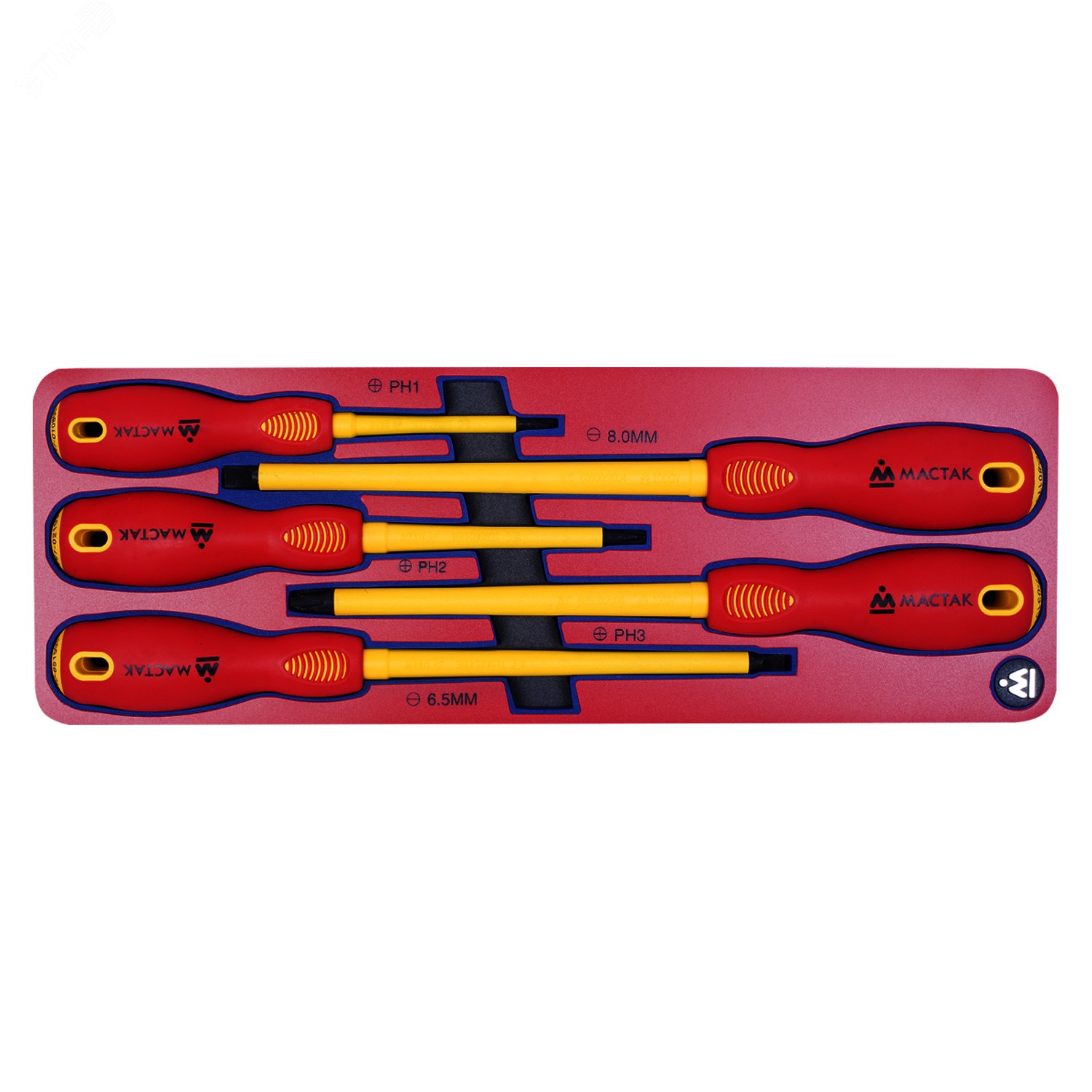 Набор отверток, диэлектрические, ложемент, 5 предметов МАСТАК 5-4005E